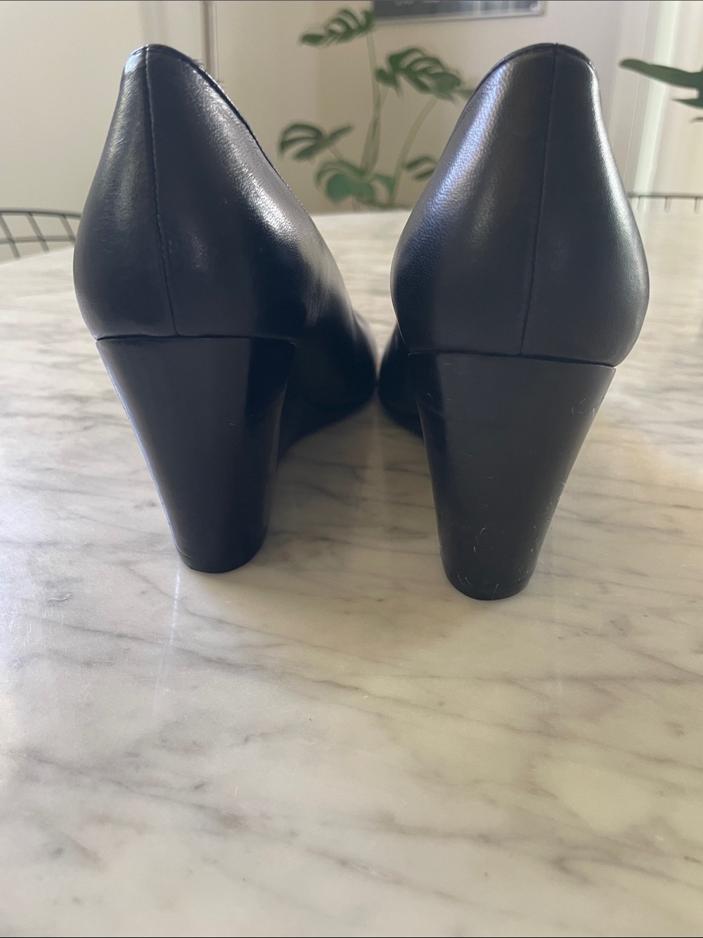 Stuart Weitzman Black Wedge Pumps - Women’s Leather Office Heels - Picture 5 of 8